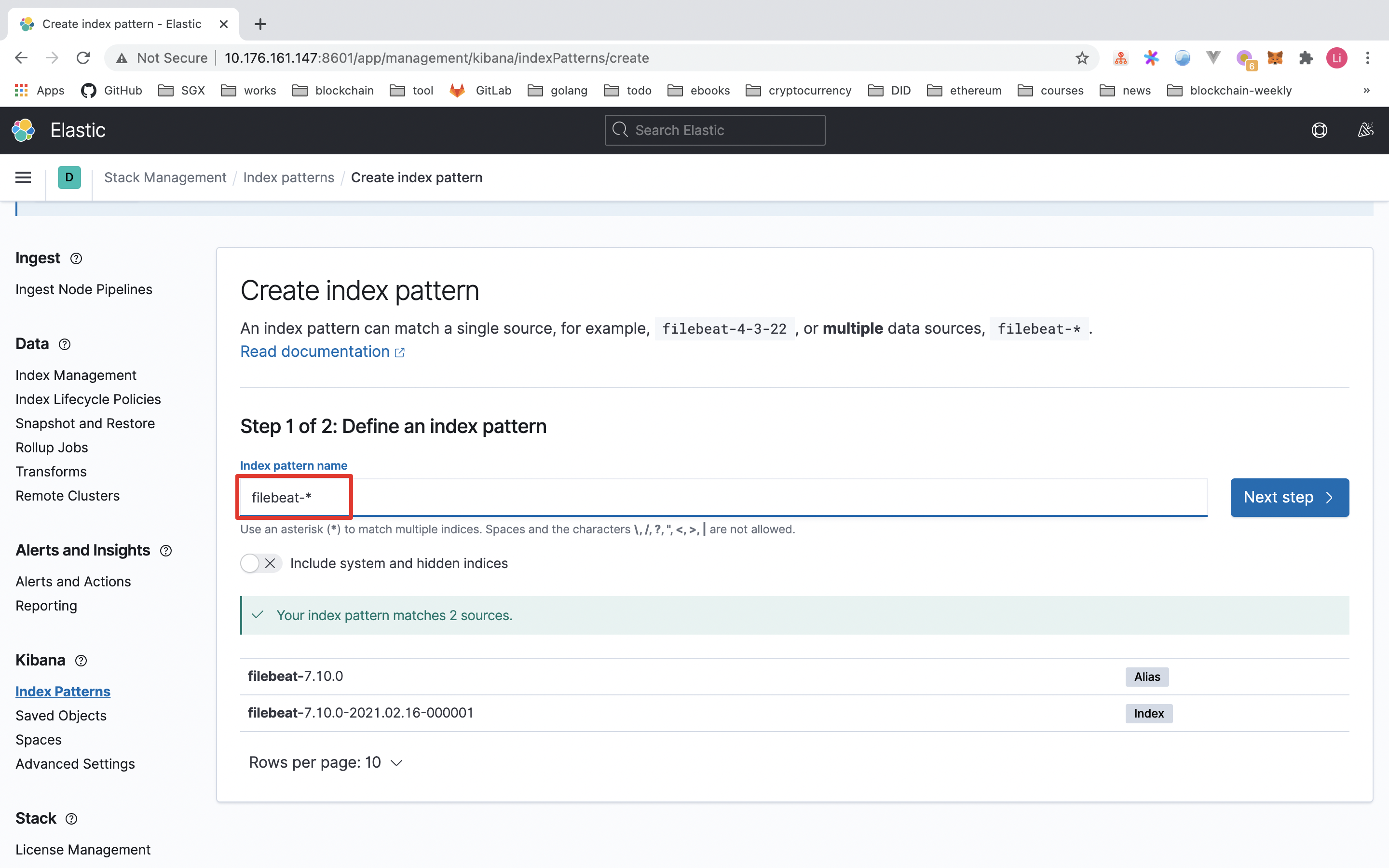 定义 index pattern